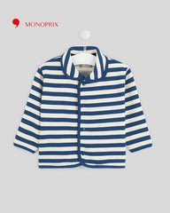 MONOPRIX LIGHT BLUE STRIPED CARDIGAN WITH PETER PAN COLLAR