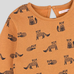 MONOPRIX LIGHT BROWN FOX PRINTED FLEECE DRESS