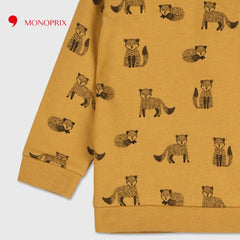 MONOPRIX LIGHT BROWN FOX PRINTED COTTON SWEATSHIRT