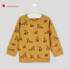 MONOPRIX LIGHT BROWN FOX PRINTED COTTON SWEATSHIRT