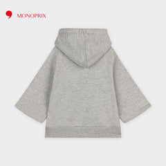 MONOPRIX LIGHT GREY SHORT SLEEVE SWEATSHIRT WITH HOOD
