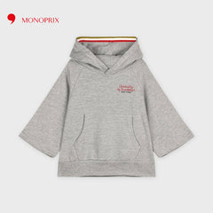 MONOPRIX LIGHT GREY SHORT SLEEVE SWEATSHIRT WITH HOOD