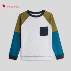 MONOPRIX LIGHT GREY TWO-TONE SLEEVE SWEATSHIRT
