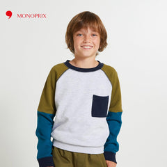 MONOPRIX LIGHT GREY TWO-TONE SLEEVE SWEATSHIRT