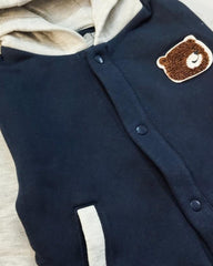 MONOPRIX NAVY BEAR PATCH HOODED VERSITY JACKET