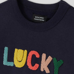 MONOPRIX NAVY BLUE LUCKY EMBOSED TERRY SWEATSHIRT