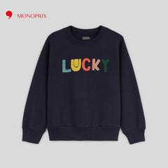 MONOPRIX NAVY BLUE LUCKY EMBOSED TERRY SWEATSHIRT