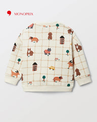 MONOPRIX OFF WHITE CHECKERED PRINTED SWEATSHIRT