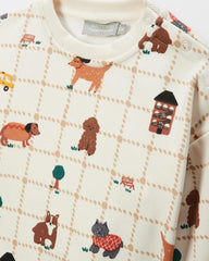 MONOPRIX OFF WHITE CHECKERED PRINTED SWEATSHIRT