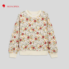 MONOPRIX OFF WHITE FLORAL PRINTED SWEATSHIRT