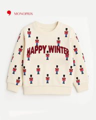 MONOPRIX OFF WHITE HAPPY WINTER EMBROIDERED SWEATSHIRT