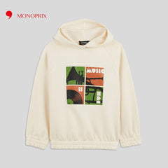 MONOPRIX OFF WHITE MUSIC IS FUN SWEATSHIRT WITH HOOD