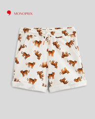 MONOPRIX OFF WHITE TIGER PRINTED SHORTS