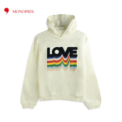 MONOPRIX OFF WHITE LOVE EMBOSSED HOODIE