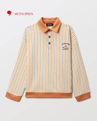 MONOPRIX ORANGE POLO COLLAR STRIPED SWEATSHIRT