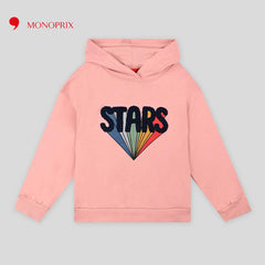 MONOPRIX PINK STARS PRINTED HOODED SWEATSHIRT