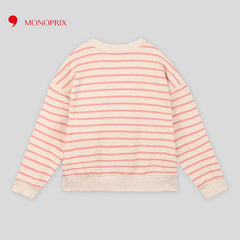MONOPRIX PINK STRIPED EMBROIDERED SWEATSHIRT