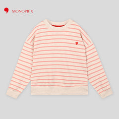 MONOPRIX PINK STRIPED EMBROIDERED SWEATSHIRT