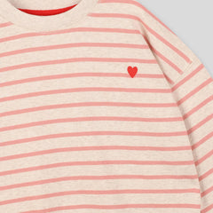 MONOPRIX PINK STRIPED EMBROIDERED SWEATSHIRT
