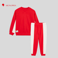 MONOPRIX RED SWEATSHIRT WITH CONTRASTING BANDS 2 PCS SET