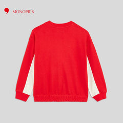 MONOPRIX RED SWEATSHIRT WITH CONTRASTING BANDS