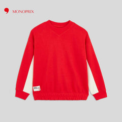 MONOPRIX RED SWEATSHIRT WITH CONTRASTING BANDS