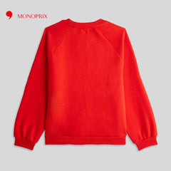 MONOPRIX TEENS RED BONJOUR EMBROIDERED SWEATSHIRT