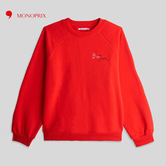 MONOPRIX TEENS RED BONJOUR EMBROIDERED SWEATSHIRT