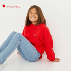 MONOPRIX TEENS RED BONJOUR EMBROIDERED SWEATSHIRT