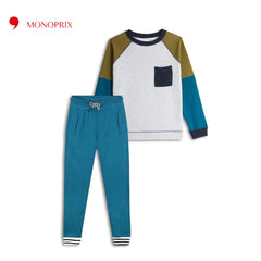 MONOPRIX TWO TONE SLEEVE SWEATSHIRT WITH TROUSER SET