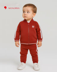 MONOPRIX ZIPPED TEDDY COLLAR WITH STRIPED SWEATSHIRT 2 PCS SET