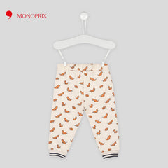 MONOPTIX BEIGE FOX PRINTED COTTON JOGGER