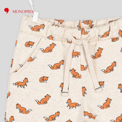 MONOPTIX BEIGE FOX PRINTED COTTON JOGGER
