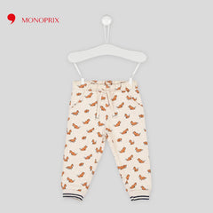 MONOPTIX BEIGE FOX PRINTED COTTON JOGGER