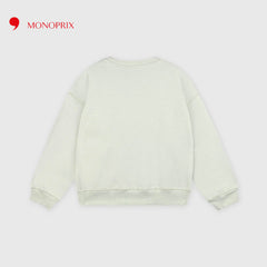 MONOPRIX LIGHT GREEN EMBOSSED MESSAGE FLEECE SWEATSHIRT 0013