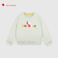 MONOPRIX LIGHT GREEN EMBOSSED MESSAGE FLEECE SWEATSHIRT 0013