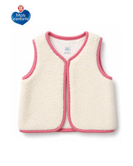 MOTS D'ENFANTS SHERPA FLEECE VEST WITH PINK TRIM