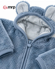 MRP BABY BLUE TEDDY FLEECE HOODED ROMPER