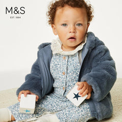M&S BLUE FAUX FURR HOODED JACKET