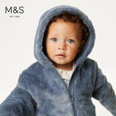 M&S BLUE FAUX FURR HOODED JACKET