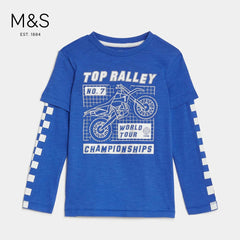 M&S BLUE MOTORBIKE GRAPHIC PRINTED T-SHIRT