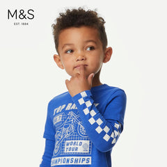 M&S BLUE MOTORBIKE GRAPHIC PRINTED T-SHIRT