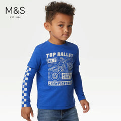 M&S BLUE MOTORBIKE GRAPHIC PRINTED T-SHIRT