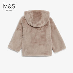 M&S CREAM FAUX FURR HOODED JACKET