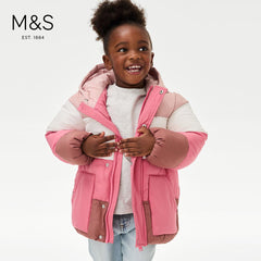 M&S STORMWEAR PADDED PINK COLOR BLOCK JACKET
