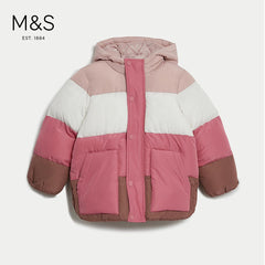 M&S STORMWEAR PADDED PINK COLOR BLOCK JACKET