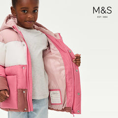 M&S STORMWEAR PADDED PINK COLOR BLOCK JACKET