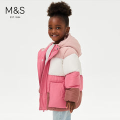 M&S STORMWEAR PADDED PINK COLOR BLOCK JACKET