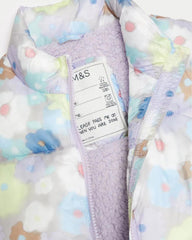 M&S GIRLS FLORAL PATTERNED PUFFER SLEEVELESS JACKET