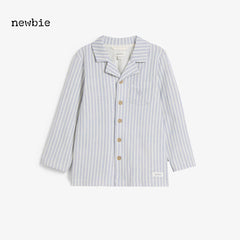 NEWBIE BLUE STRIPED BUTTONED LONG SLEEVE T-SHIRT